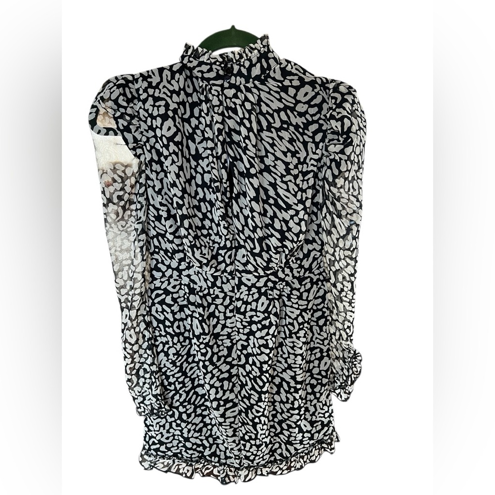 Topshop Black Cream Abstract Print Ruffle Wrap Mini Dress Petite US 2 NWT - Picture 3 of 10